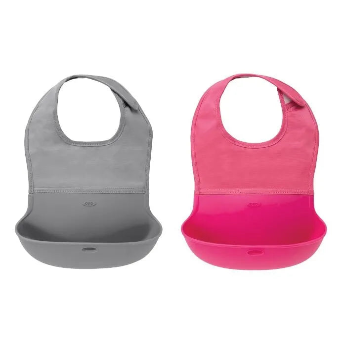 Roll-Up Bib Set - Tot Pink & Gray